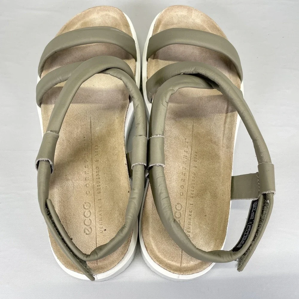 Ecco Corksphere Sandals Youth Size 5.5 Sage Green Leather Crisscross Strap Shoes